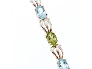 925 Sterling Silver Topaz & Peridot Bracelet Size 7.5 In